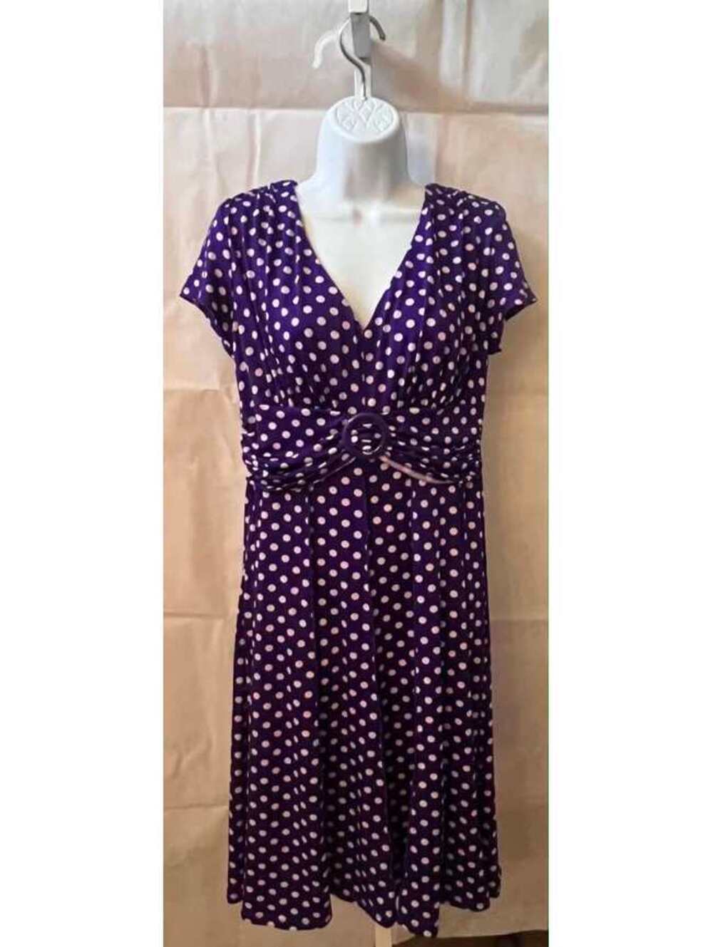 Perceptions New York Purple Polka Dot Fit & Flare Midi Dress M